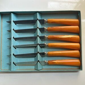 Set of 6 Thornton Brand Vintage Stainless Steel and Bakelite Steak Knives